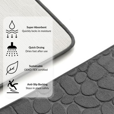 Dark Gray Memory Foam Geometric Shower Mat with Textured Accent