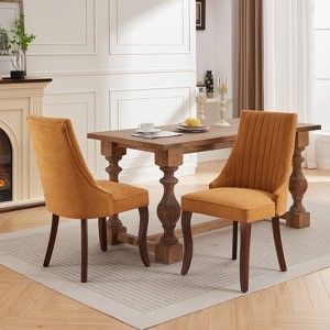 Set of 2 Linen/Velvet Upholstered Dining Chair with Curved Solid Wood Legs, 4Q -ModernLuxe - 1 of 4