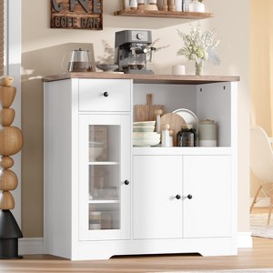 Homhougo Storage Cabinet with Adjustable Shelves & Microwave Stand, Buffet Sideboard with Drawer White - 1 of 4