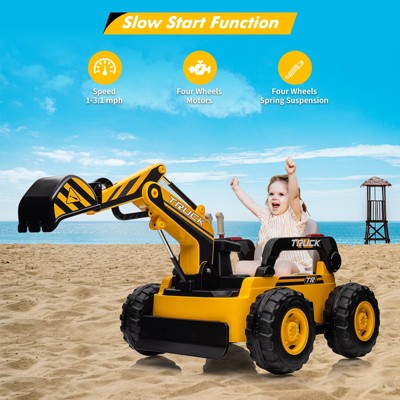 12V Kids Ride On Excavator Digger Truck with Remote Control & Electric Digging Arm