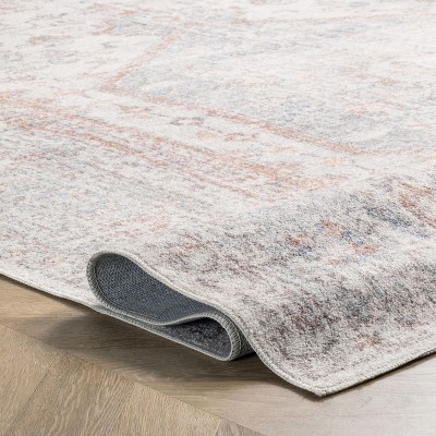 Gray Floral Synthetic 4' x 6' Washable Area Rug