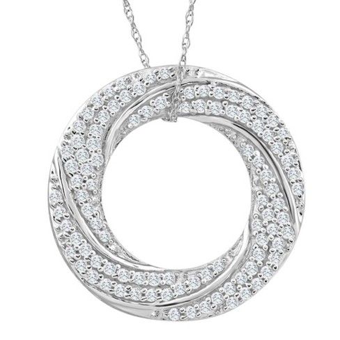 14K White Gold Diamond buy .08 Ct Round Cut Circle Pendant Necklace 16 in Chain