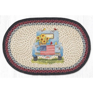 Earth Rugs Oval Patch Rug – Sunflower Truck Design, 20"x30", Hand-Stenciled Jute Mat - 1 of 3