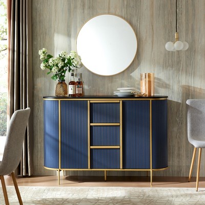 SinCiDo Sideboard Buffet Servers with 2 Doors & 3 Drawers, 54″W Luxury Fluted Kitchen Storage Cabinet with Faux Marble Tabletop