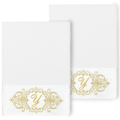Linum Home Textiles 100% Turkish Cotton MONICA Gold Thread 2PC Embellished Bath Towel Set