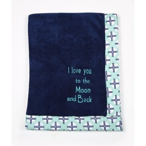 Bacati - Noah Mint/Navy Navy Love you to the Moon & Back Embroidered Blanket - 1 of 4