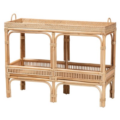 Lombok Natural Brown Rattan Bohemian Hallway Console Table with Storage