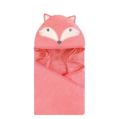 Hudson Baby Infant Girl Cotton Animal Face Hooded Towel, Miss Fox, One Size