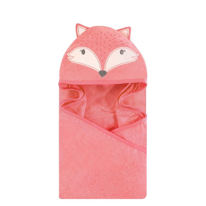 Hudson Baby Infant Girl Cotton Animal Face Hooded Towel, Miss Fox, One Size, 1 of 3