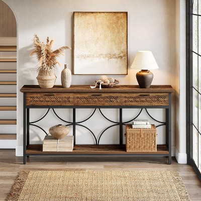 Hommoo Console Table with Drawers Brown