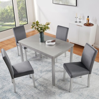 Aukfa 5 Piece Rectangular Dining Table Set with 4 Upholstered Chairs for Kitchen, Dining Room,Silver grey