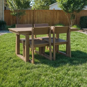 GDFStudio Reni Farmhouse 5 Piece Outdoor Slatted Dining Set - 1 of 4