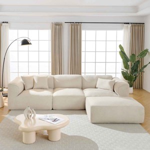 4-Seater Sofa with Detachable Footstool, Sofa for Living Rooms, Double-Needle Cut Fabric Sofa with Sponge Cushions-Coolbibila - 1 of 4