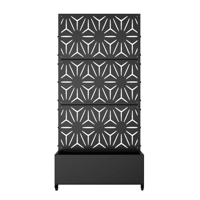Lirago 6 ft. H x 3 ft. W Metal Planter Box privacy screen Garden Bed with Trellis and Wheels - Black