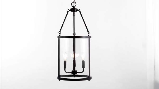 12&#34; 3-Light Kinsley Industrial Farmhouse Iron/Glass LED Pendant Oil Rubbed Bronze/Clear - JONATHAN Y, 2 of 12, play video