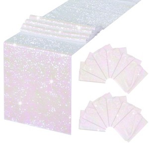 Wikineon Wedding White Table Runner Glitter Table Runner 12 Panels 12x72 Inch Iridescent Runner for Holiday Party Wedding Table Decorations - 1 of 4
