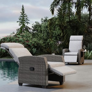 Indoor Outdoor Wicker Recliner Chair with Flip-Up Table Air Pump 155¡ã Lay Flat, Adjustable Wicker Lounge Recliner Chair with Backrest and Footrest - 1 of 4