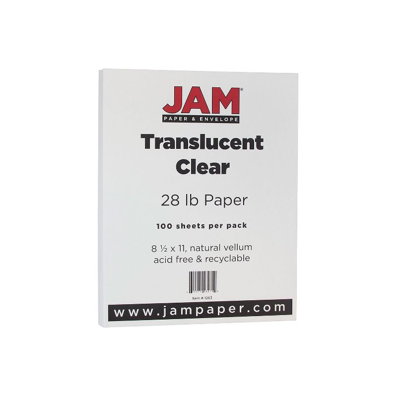 JAM Paper 8.5" x 11" Translucent Clear Vellum Paper 28 lbs. 70 Brightness 100 Sheets/Pack (1263), 1 of 3