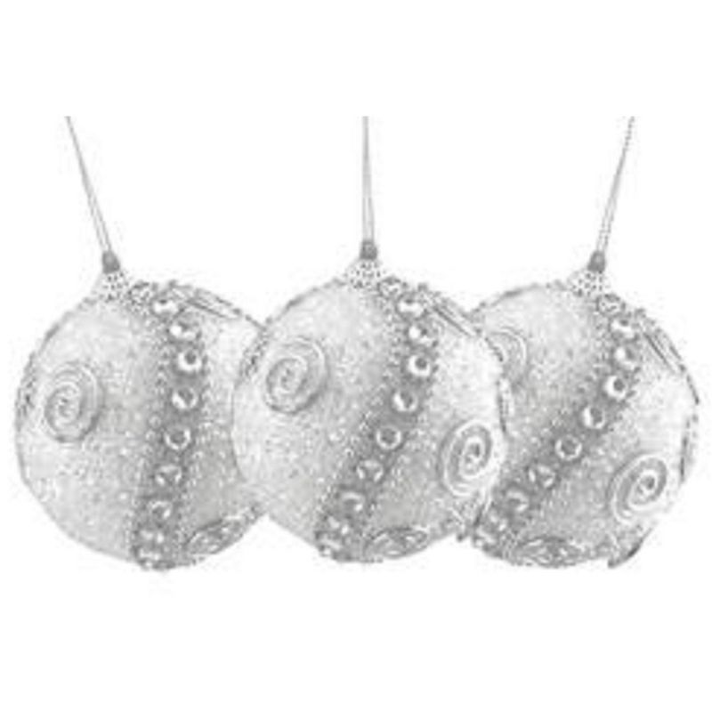 Northlight 3ct White and Silver Shatterproof Glittered Christmas Ball Ornaments 3" (75mm), 1 of 3