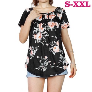 NPolar"Women’s Summer Floral Button Blouse – Loose Casual Short Sleeve T-Shirt Top, S"Multicolor - 1 of 4