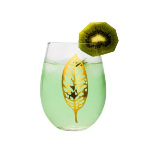 Slickblue Set of 6 Handcrafted Stemless Wine Glasses - 17 oz with Golden Leaf Design - 1 of 3