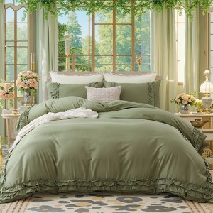 Cozy Cotton Duvet Cover Set – Soft Breathable 3-Piece Bedding with Double Ruffle Edge - 1 of 4