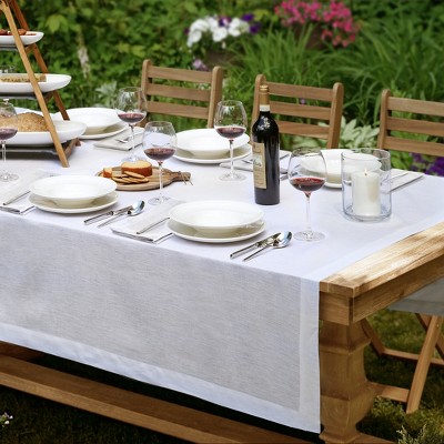 White Linen Rectangular Tablecloth with Mitered Hem, 70" x 96"