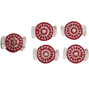 Storied Home 4-Piece Crocheted Candy Shaped Coasters, Tied with Jute, Red and Natural - 1 of 2