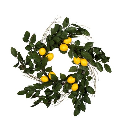 Artificial Salal Leaf/Lemon Wreath (24")Yellow - Vickerman