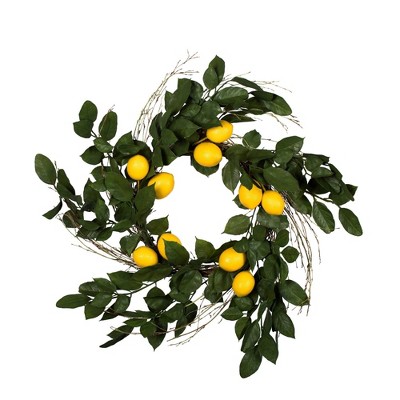 Artificial Salal Leaf/Lemon Wreath (24") Yellow - Vickerman
