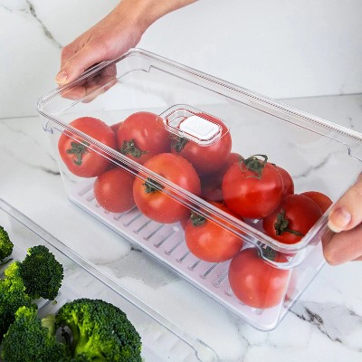 OU Fridge Organizer Bins with Drain Baskets & Vented Lids, Clear Stackable Refrigerator Storage Container, Produce Kitchen Storage Bin, BPA Free — фото 2