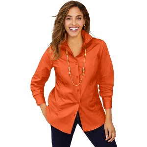 Jessica London Women's Plus Size Wrinkle-Free Stretch Poplin Shirt - 1 of 4