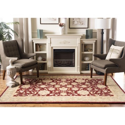 Hand-Tufted Red and Moss Wool Rectangular Area Rug, 5' x 8'