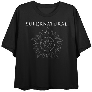 Supernatural Logo Art (Front) and Verbiage (Back) Women's Black Graphic Crop Tee - 1 of 4
