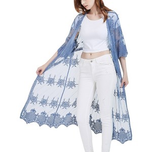 Anna-Kaci Women's Long Floral Lace Embroidered Crochet Duster for Everyday Wear - 1 of 3