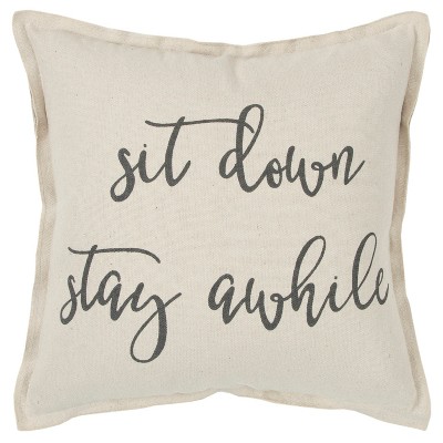 Oversize Sentiment Decorative Filled Square Throw Pillow Neutral - Rizzy Home: Modern Typography, Indoor Canvas Cushion with Zipper