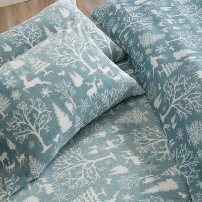 King Enchanted Woods Blue Velvet Plush Fleece Sheet Set