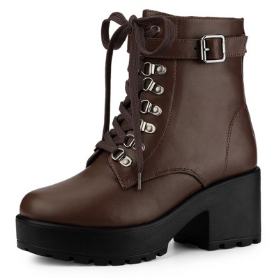 BLISSFUL STEP Women's Zip Chunky Heel Platform Ankle Combat Boots