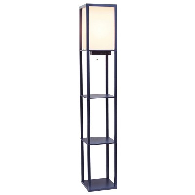 Classix Navy Blue 62.5" 3-Tier Shelf Floor Lamp with Linen Shade