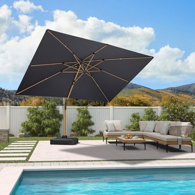 12 foot patio umbrella with solar lights BLUU 12 FT Solar Cantilever Umbrella LED Aluminum Offset Umbrella with