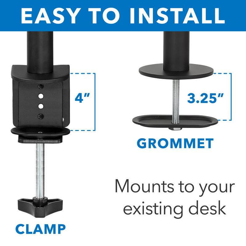 Mount-It! Dual Monitor Mount | Double Monitor Desk Stand | Two Full Motion Adjustable Arms Fit 2 Computer Screens 17 - 32 in. | C-Clamp & Grommet Base, 6 of 10