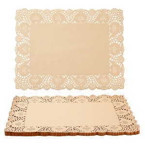Juvale 100-Pack Brown Rectangle Disposable Placemats - Lace Paper Doilies for Wedding Table, Thanksgiving, Party, 15.5x12 In - 1 of 4