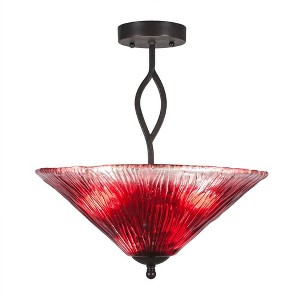 Toltec Lighting Revo 3 - Light Flush Mount in  Dark Granite with 16" Raspberry Crystal Shade - 1 of 1