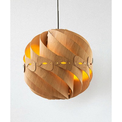 14" Modern White Oak Wood Hanging Pendant Lamp Brown - Ore International