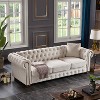 Chesterfield Linen Tufted Nailhead Upholstered Sofa with Wooden Legs - ModernLuxe - 3 of 4