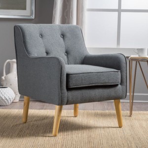 CAVINAS Mid-Century Modern Armchair, Tufted Back Upholstered Chair with Wooden Legs, Comfortable Accent Chair for Living Room, Bedroom, Office - 1 of 4