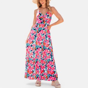 Amaryllis Women's Floral Maxi Dress Tiered Flowy Skirt Adjustable Straps Summer Vacation Sundress - 1 of 4