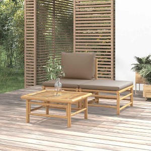 vidaXL Patio  Sofa with Taupe Cushions Bamboo - 1 of 4