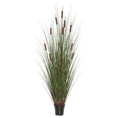 Artificial Grass with 8 Cattails Potted (48") Brown - Vickerman