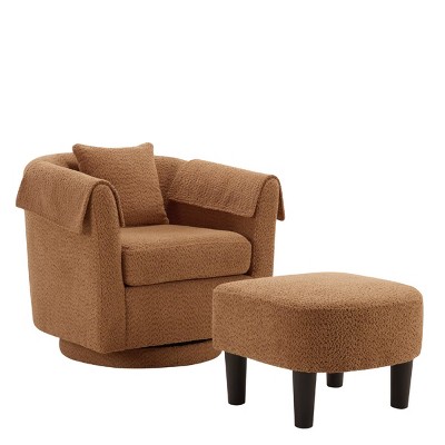 GlasFlength Accent Chairs Swivel Accent Chair Chenille Barrel Armchair with Ottoman Set Modern Side Chair for Room, Yellow, 27"*24.6"*24.8"